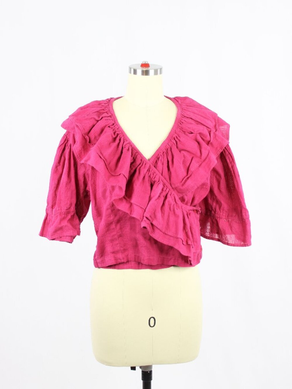 Vintage 90's PASSPORTS of PIER 1 IMPORTS Pink Cotton Ruffle Wrap Blouse, Size L